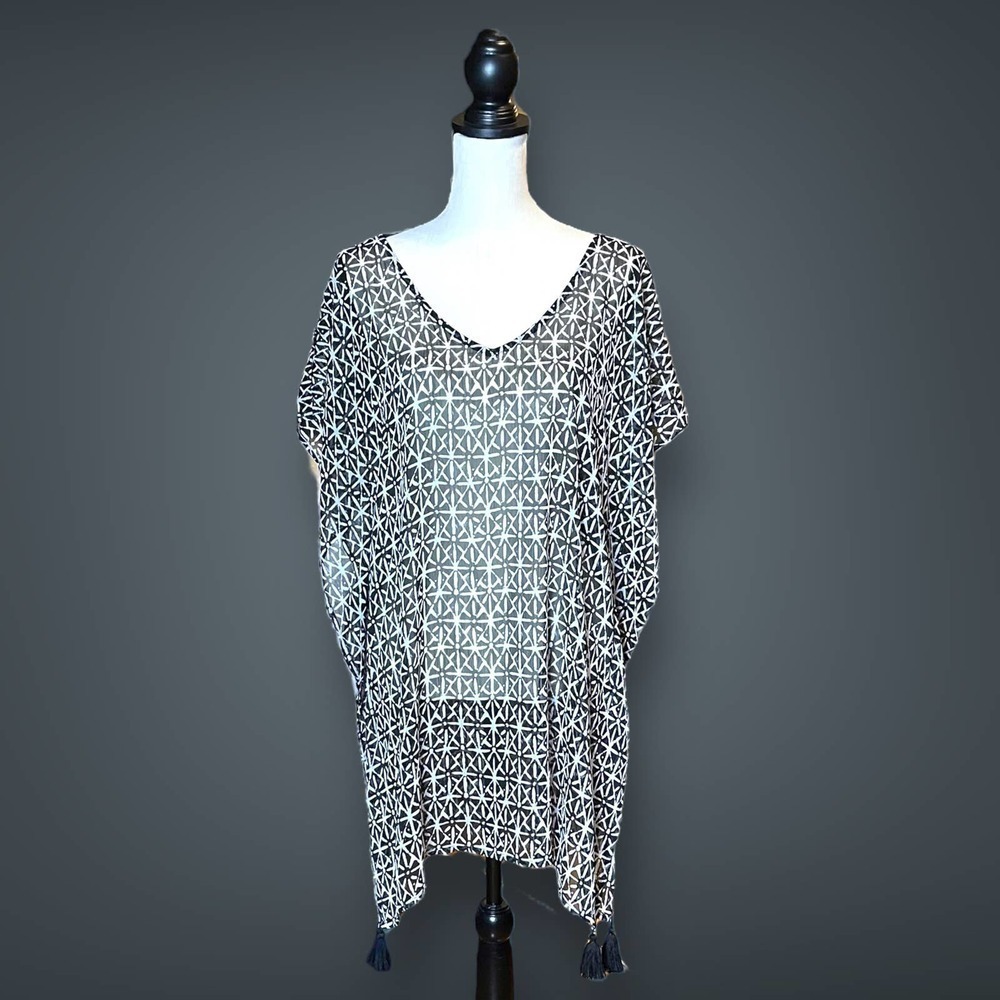 Kona Sol Women's Lattice Back Chiffon Kaftan Beach Swim Cover Up Dress - Size M